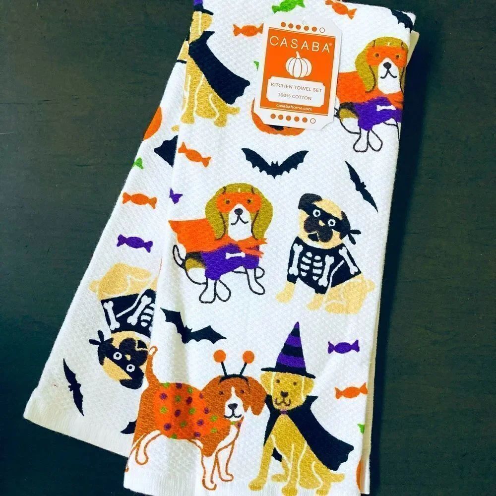 Halloween Costume Dogs Dog Print Casaba Kitchen Dish Towels